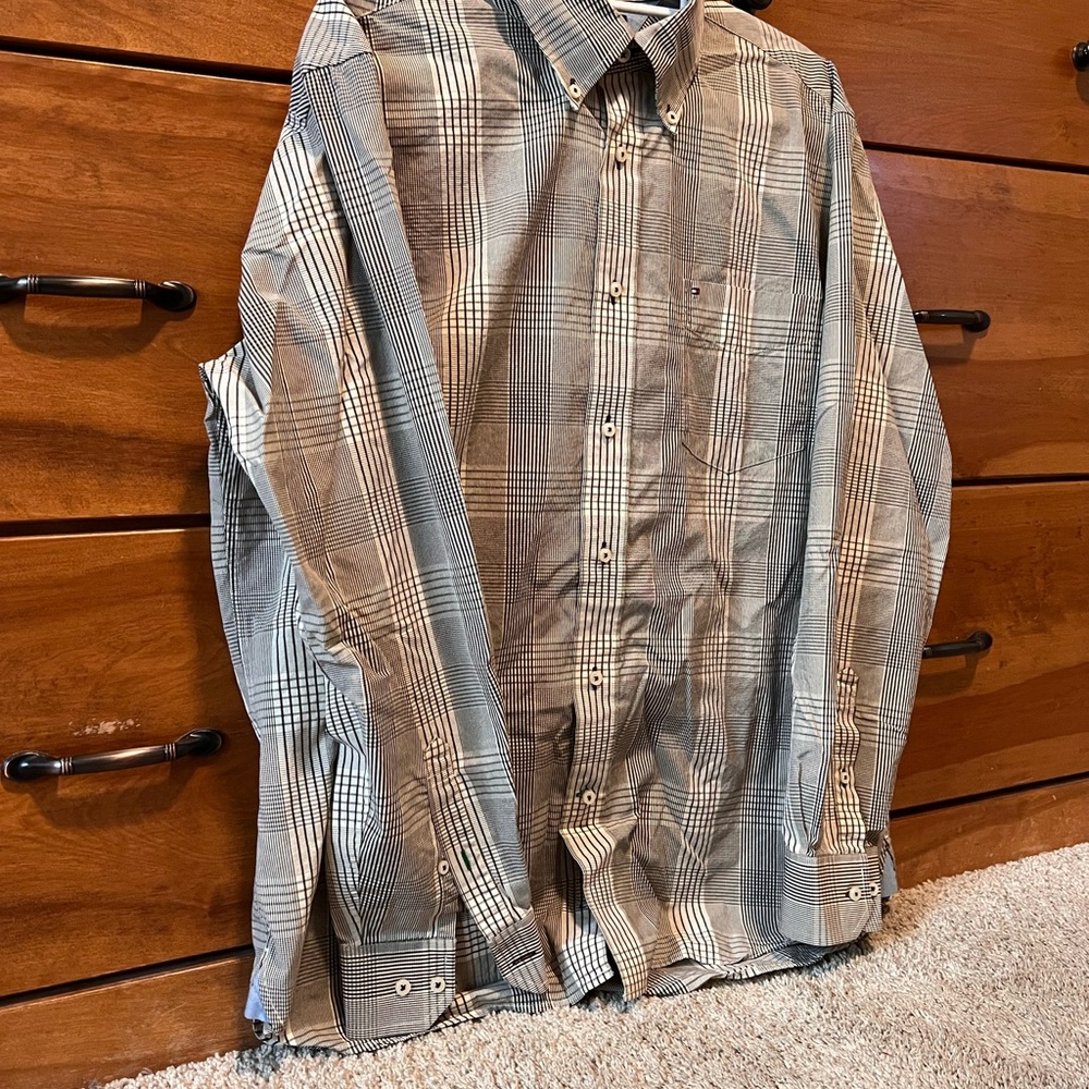 Men's Plaid Shirt - brown and cream - Tommy Hilfiger - 80’s 2 ply cotton